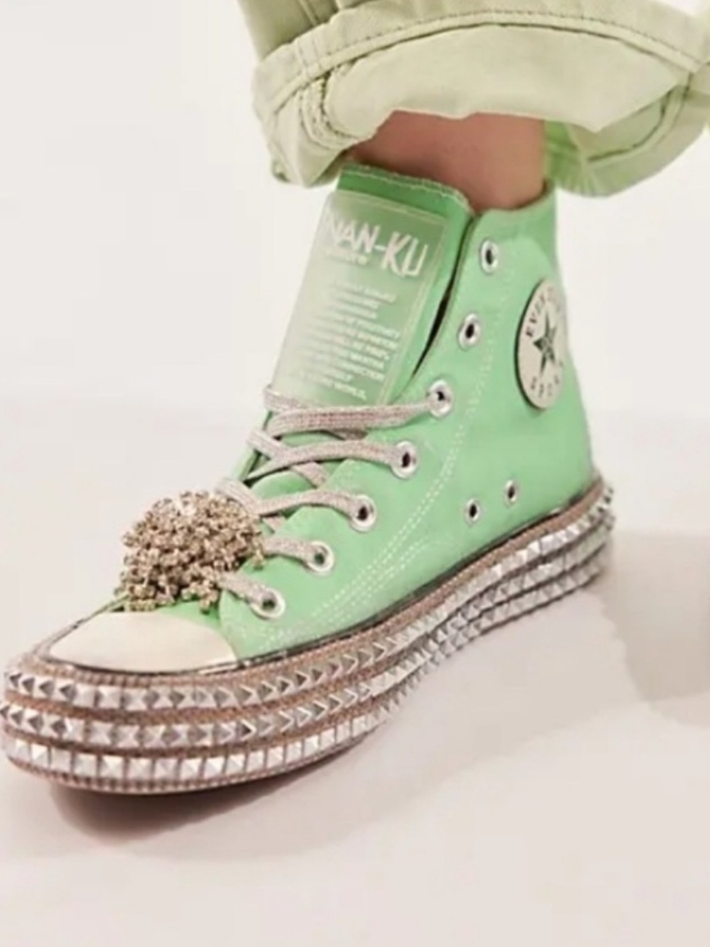 Free People Nan-Ku Sneakers Size 39 Cruise Studded Spring Mint High Top Shoes